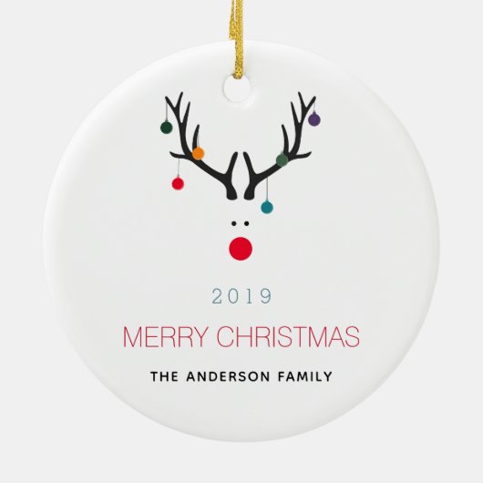 メリークリスマスおもしろいトナカイの白い赤い家族 セラミックオーナメント (裏面)
