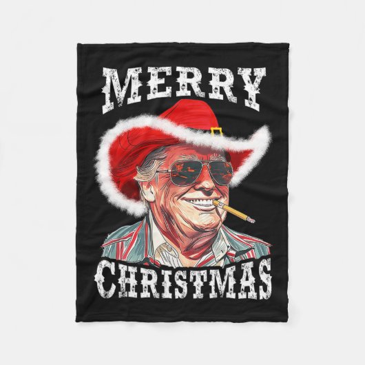 メリークリスマスおもしろいトランプウェスタンカウボーイマッチン フリースブランケット (正面)