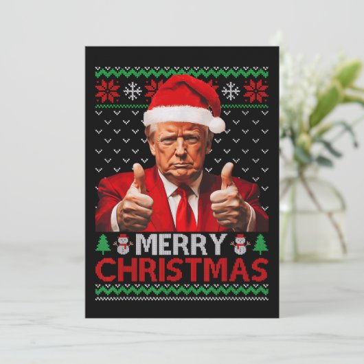 メリークリスマスおもしろいトランプサンタハット醜いクリスマス シーズンカード (スタンド正面)