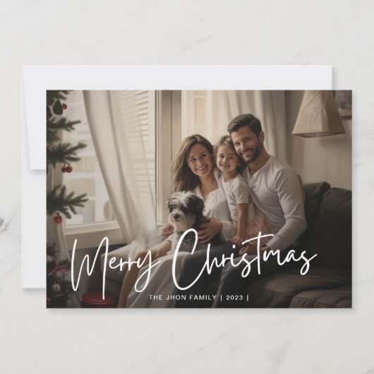 メリークリスマスおもしろいファミリーフォトシック赤 シーズンカード (正面)