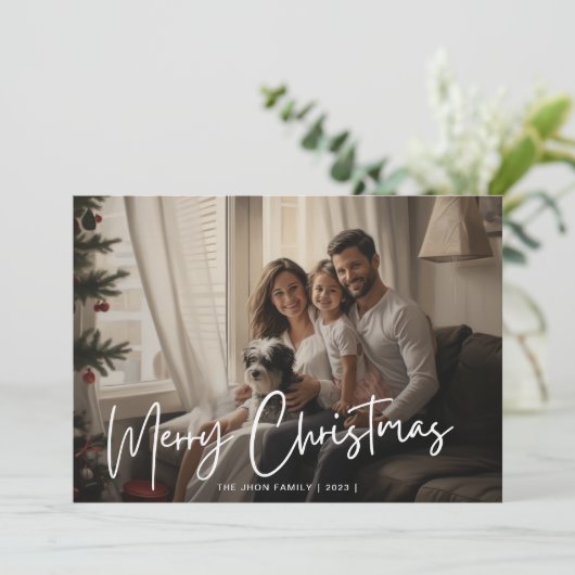 メリークリスマスおもしろいファミリーフォトシック赤 シーズンカード (スタンド正面)