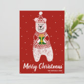 メリークリスマスおもしろいベアープレゼントレッドストライプ シーズンカード (スタンド正面)