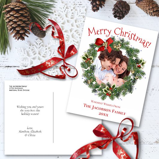 メリークリスマスおもしろいホリデーリースフォトフレーム ポストカード