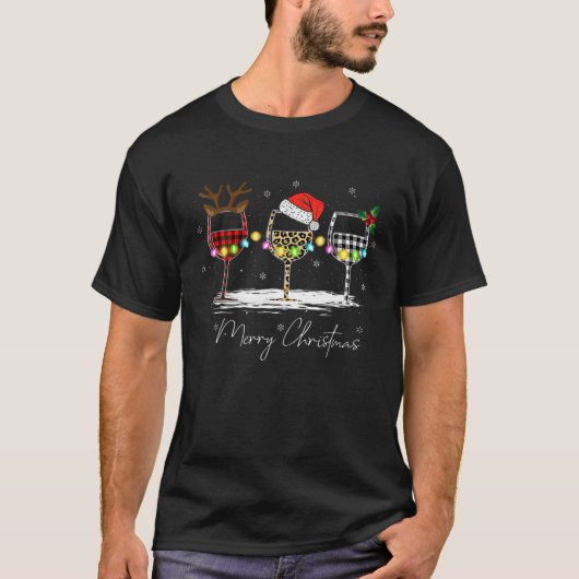 メリークリスマスおもしろいワイングラスSanta Hat Tシャツ (正面)