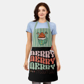 メリークリスマスおもしろい小妖精や小人グリーンとブラックママ エプロン (着用した状態)