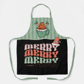 メリークリスマスおもしろい小妖精や小人グリーンとブラックママ エプロン (正面)