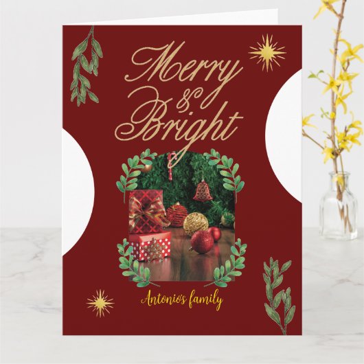 メリークリスマスおもしろい明るいアーチ写真 カード (黄色い花)