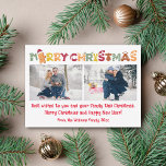 メリークリスマスおもしろい書道2枚コラージュ ノートカード<br><div class="desc">メリーエレガントスカラフルおもしろい書道2枚の写真コラージュの休日カード、カスタム。</div>