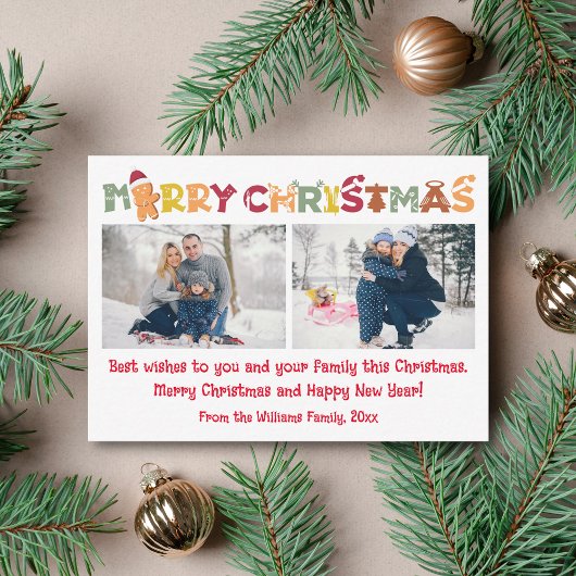 メリークリスマスおもしろい書道2枚コラージュ ノートカード