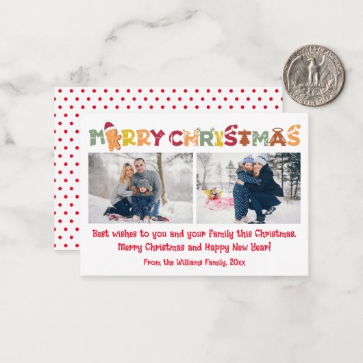 メリークリスマスおもしろい書道2枚コラージュ ノートカード (正面/裏面インサイチュ)