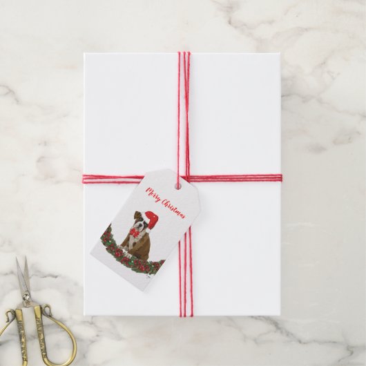 メリークリスマスおもしろい犬お洒落ツリーレッド ギフトタグ (より糸付き)