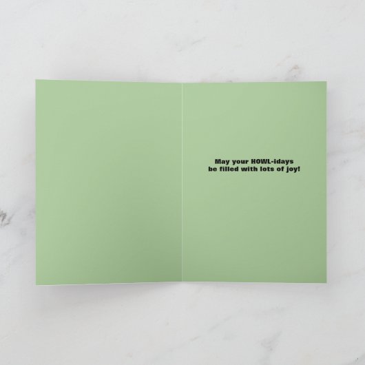 メリークリスマスおもしろい犬が雪片をつかむ シーズンカード (内部)