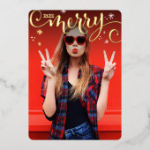 メリークリスマスおもしろい贅沢な書道箔 箔シーズンカード (正面)