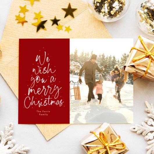 メリークリスマスおもしろい赤い家族写真 シーズンカード