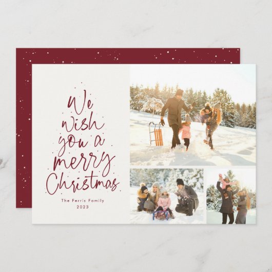 メリークリスマスおもしろい赤3写真家族 シーズンカード (正面/裏面)