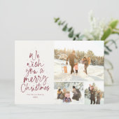 メリークリスマスおもしろい赤3写真家族 シーズンカード (スタンド正面)