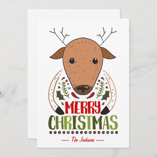 メリークリスマスおもしろい鹿名前をカスタムするの願い シーズンカード (正面/裏面)