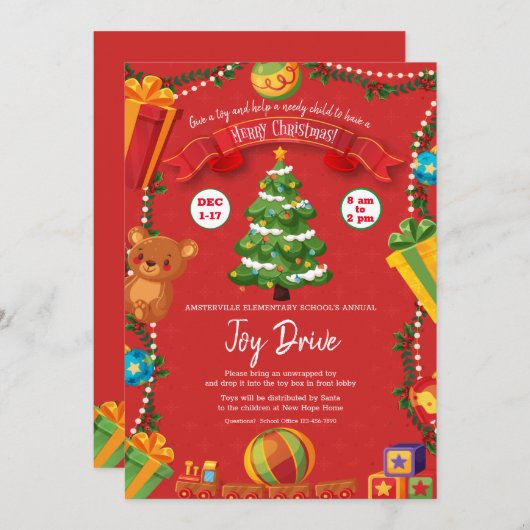 メリークリスマスおもちゃのドライブアナウンス 案内状 (正面/裏面)