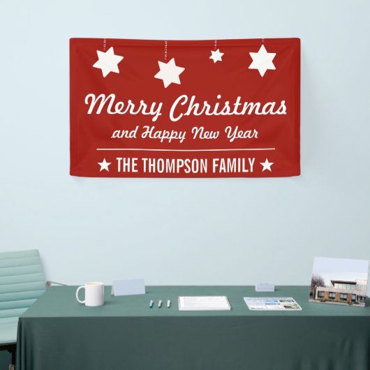 メリークリスマスおよび明けましておめでとう|の赤い休日 横断幕 (トレードショー)
