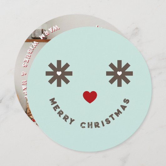 メリークリスマスお洒落おもしろいスマイリーフェイス写真 シーズンカード (正面/裏面)