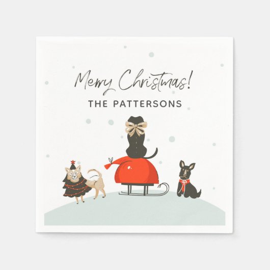 メリークリスマスお洒落かわいい犬名前をカスタムする スタンダードカクテルナプキン (正面)