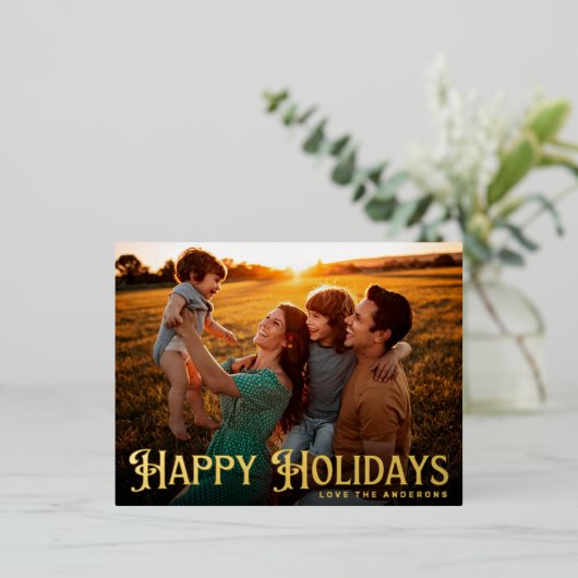 メリークリスマスお洒落の手紙フォトハッピー金ゴールド 箔シーズンポストカード (立ち正面)