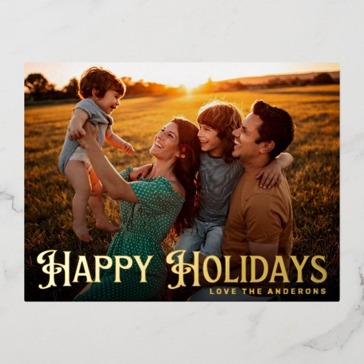 メリークリスマスお洒落の手紙フォトハッピー金ゴールド 箔シーズンポストカード (正面)