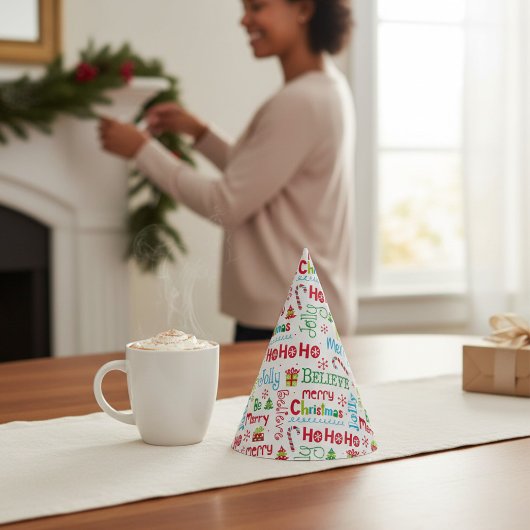 メリークリスマスお洒落モダンすてきタイポグラフィ パーティーハット