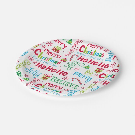 メリークリスマスお洒落モダンすてきタイポグラフィ ペーパープレート (アングル)