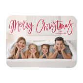 メリークリスマスお洒落レッドスクリプトホリデー写真 マグネット (横)