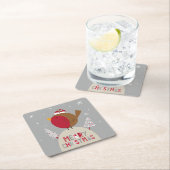 メリークリスマスお洒落ロビン スクエアペーパーコースター (インサイチュ)