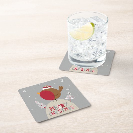 メリークリスマスお洒落ロビン スクエアペーパーコースター (インサイチュ)