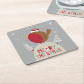 メリークリスマスお洒落ロビン スクエアペーパーコースター (アングル)