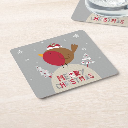 メリークリスマスお洒落ロビン スクエアペーパーコースター (アングル)