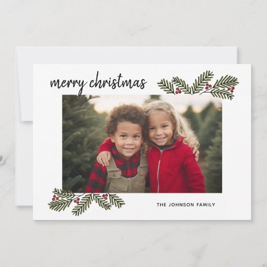 メリークリスマスお洒落松の枝 – 1写真 シーズンカード (正面)