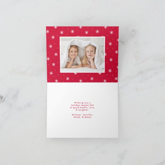 メリークリスマスお洒落赤いスクリプトの写真 シーズンカード (内部)