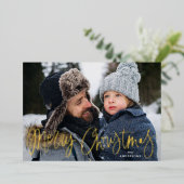 メリークリスマスお洒落金ゴールドスクリプト写真 箔シーズンカード (立ち正面)