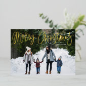 メリークリスマスお洒落金ゴールドスクリプト写真 箔シーズンカード (立ち正面)