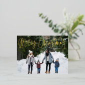 メリークリスマスお洒落金ゴールドスクリプト写真 箔シーズンポストカード (立ち正面)