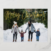 メリークリスマスお洒落金ゴールドスクリプト写真 箔シーズンポストカード (正面)