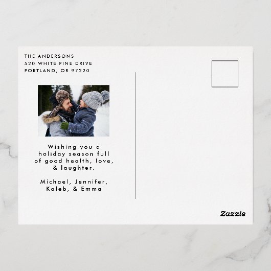 メリークリスマスお洒落金ゴールドスクリプト写真 箔シーズンポストカード (裏面)