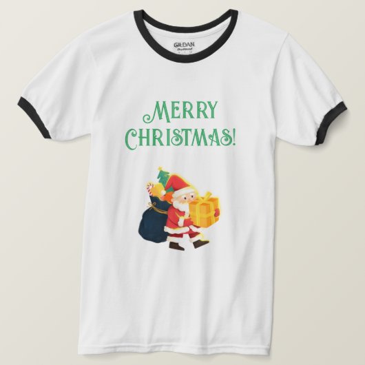 メリークリスマスお祝いサンタギフト リンガーTシャツ Tシャツ (デザイン正面)
