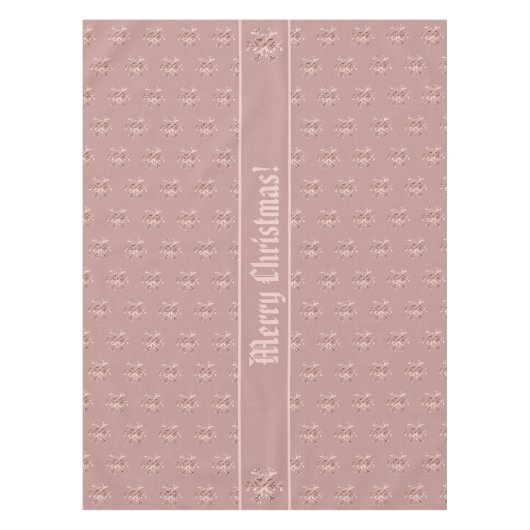 メリークリスマスかあなたの文字のばら色の金ゴールドの雪片 テーブルクロス (正面)