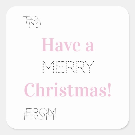 メリークリスマスからピンクのタイポグラフィギフトラベル スクエアシール (正面)