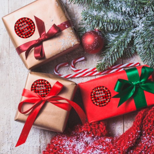 メリークリスマスから名前金ゴールドバッファロープレイドREd ラウンドシール