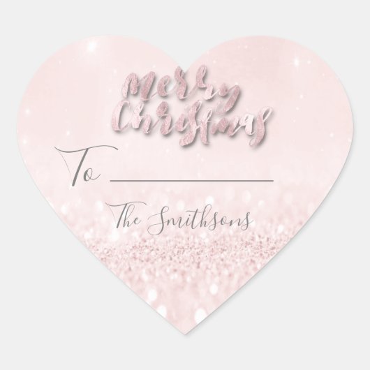 メリークリスマスから…ネームホリデーピンクハート ハートシール (正面)