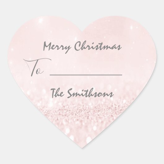 メリークリスマスから…ネームホリデーピンクハート ハートシール (正面)