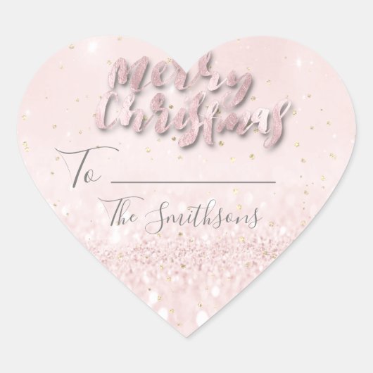 メリークリスマスから…名前から紙吹雪ピンクハート ハートシール (正面)