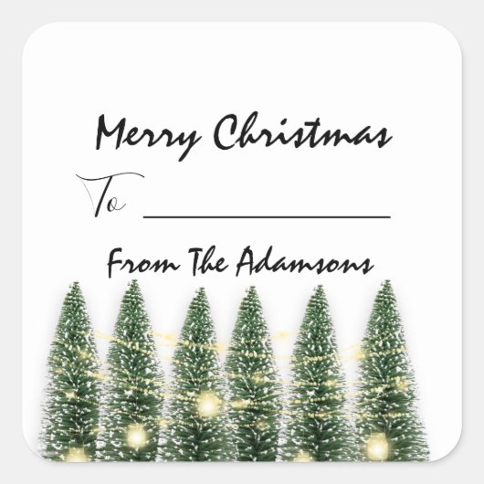 メリークリスマスから…家族の名前の休日ツリーへ スクエアシール (正面)