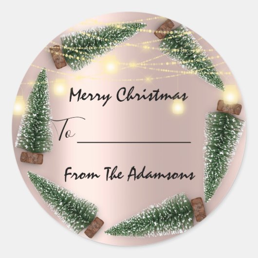 メリークリスマスから…家族の名前の休日ツリーへ ラウンドシール (正面)
